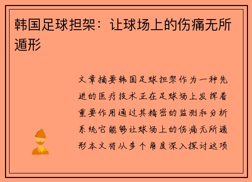 韩国足球担架：让球场上的伤痛无所遁形