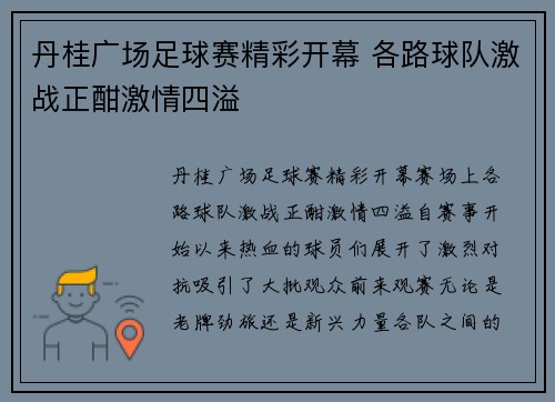 丹桂广场足球赛精彩开幕 各路球队激战正酣激情四溢