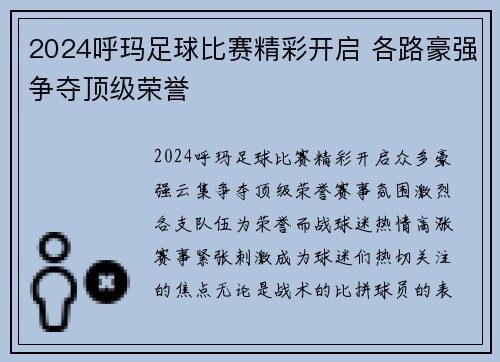 2024呼玛足球比赛精彩开启 各路豪强争夺顶级荣誉