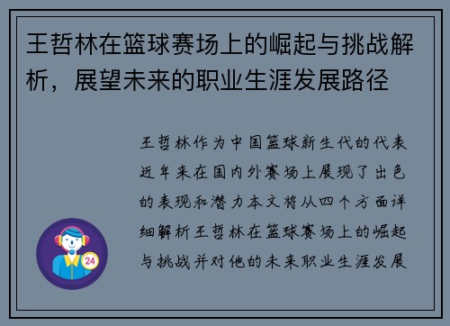 王哲林在篮球赛场上的崛起与挑战解析，展望未来的职业生涯发展路径