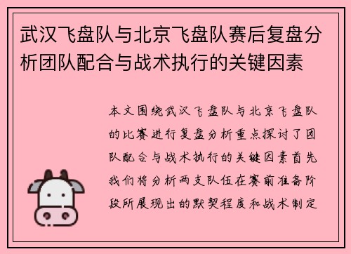 武汉飞盘队与北京飞盘队赛后复盘分析团队配合与战术执行的关键因素